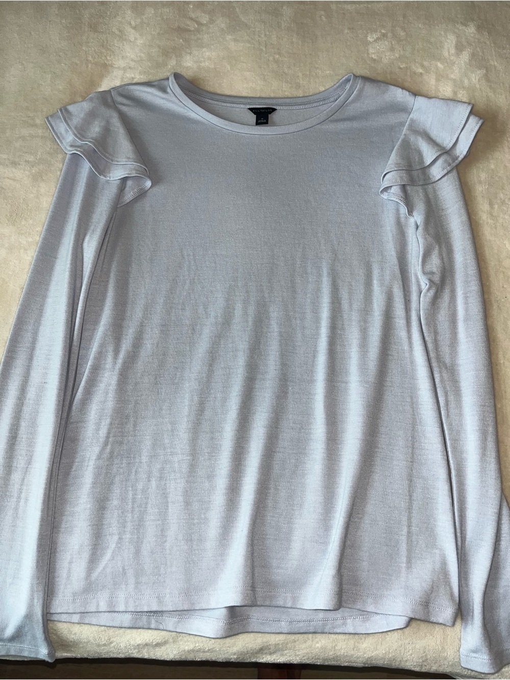 Ann Taylor Pale Blue Long Sleeve Top with Ruffle Shoulders Round Neck Medium